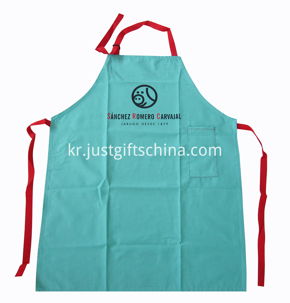 프로모션 양각 앞치마 w 로고 부착 컬러 스트랩 Promotional Imprinted Cotton Apron w Printed Logo Colored Strap
